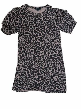 SANCTUARY Puff Short Sleeve T-Shirt Dress Brown Black Leopard Print Size Medium